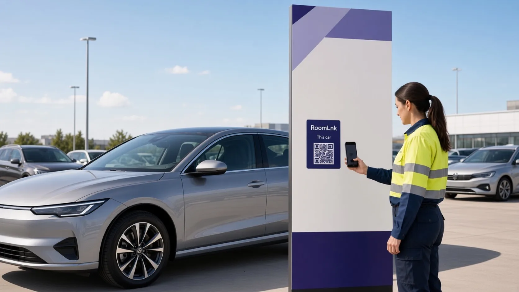 A customer scanning a RoomLnk QR code on a vehicle window