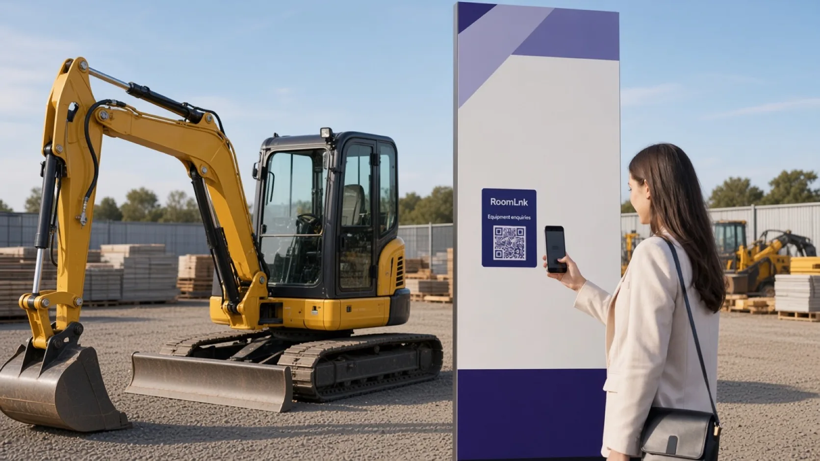 A customer scanning a RoomLnk QR code on a piece of rental equipment