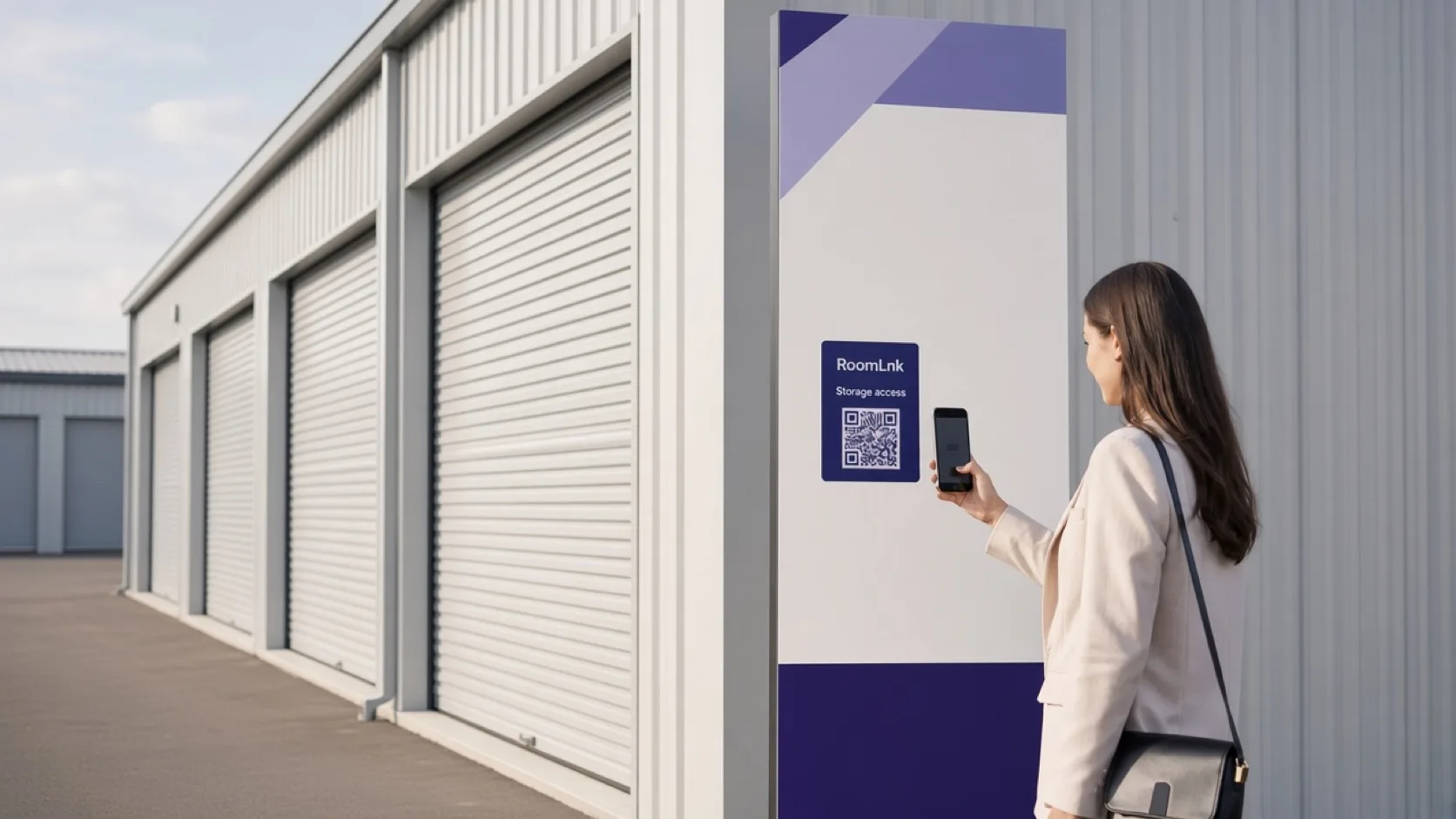 A storage customer scanning a RoomLnk QR code at a facility gate